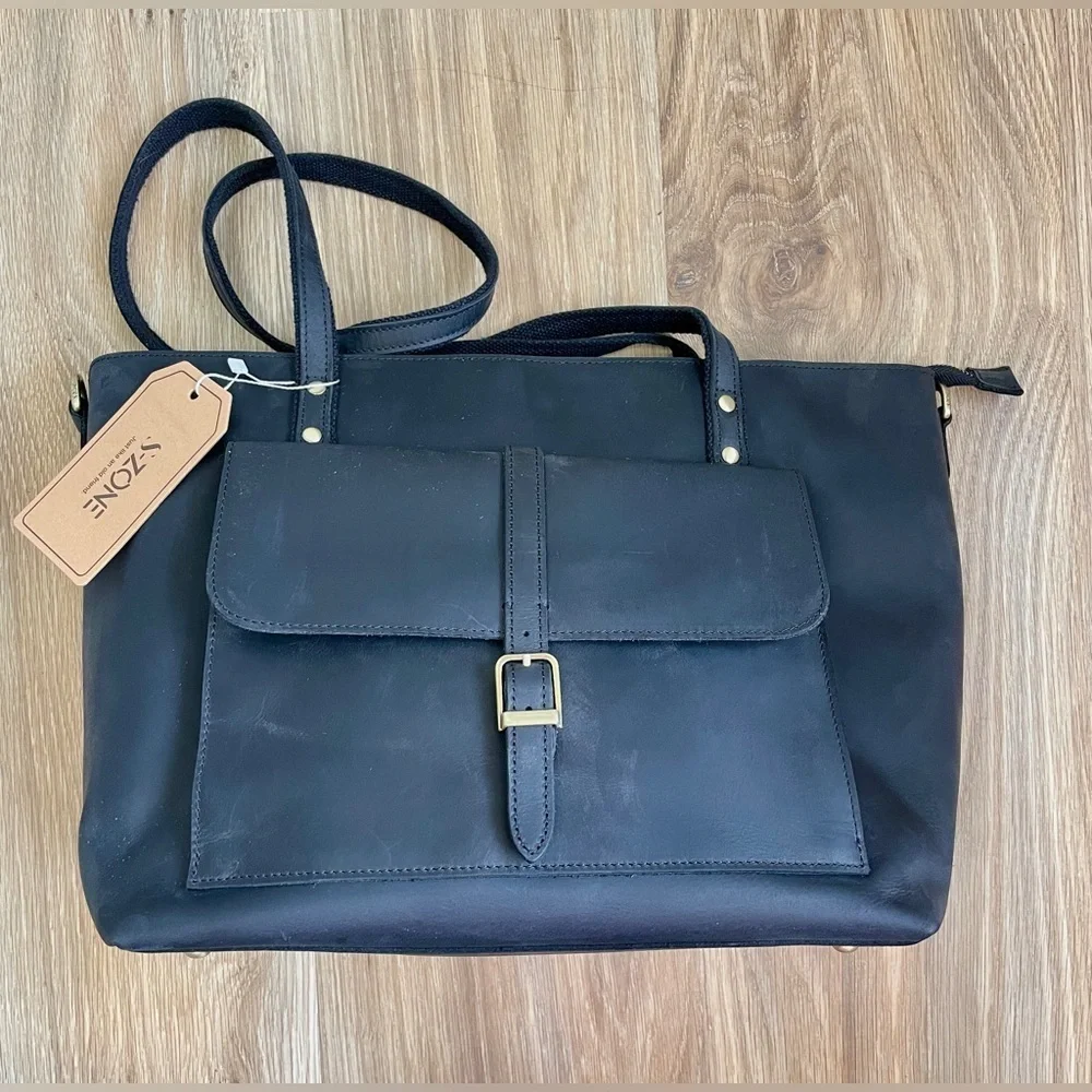 S-ZONE Women Vintage Genuine Leather Tote Bag Large Shoulder Purse Work Handbag